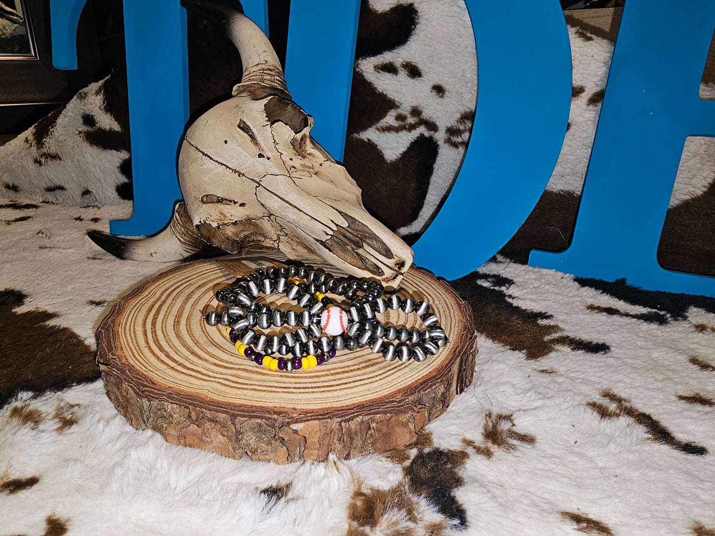 Ribbon Gameday Baseball Multi Layered Pearl Stretch Bracelet