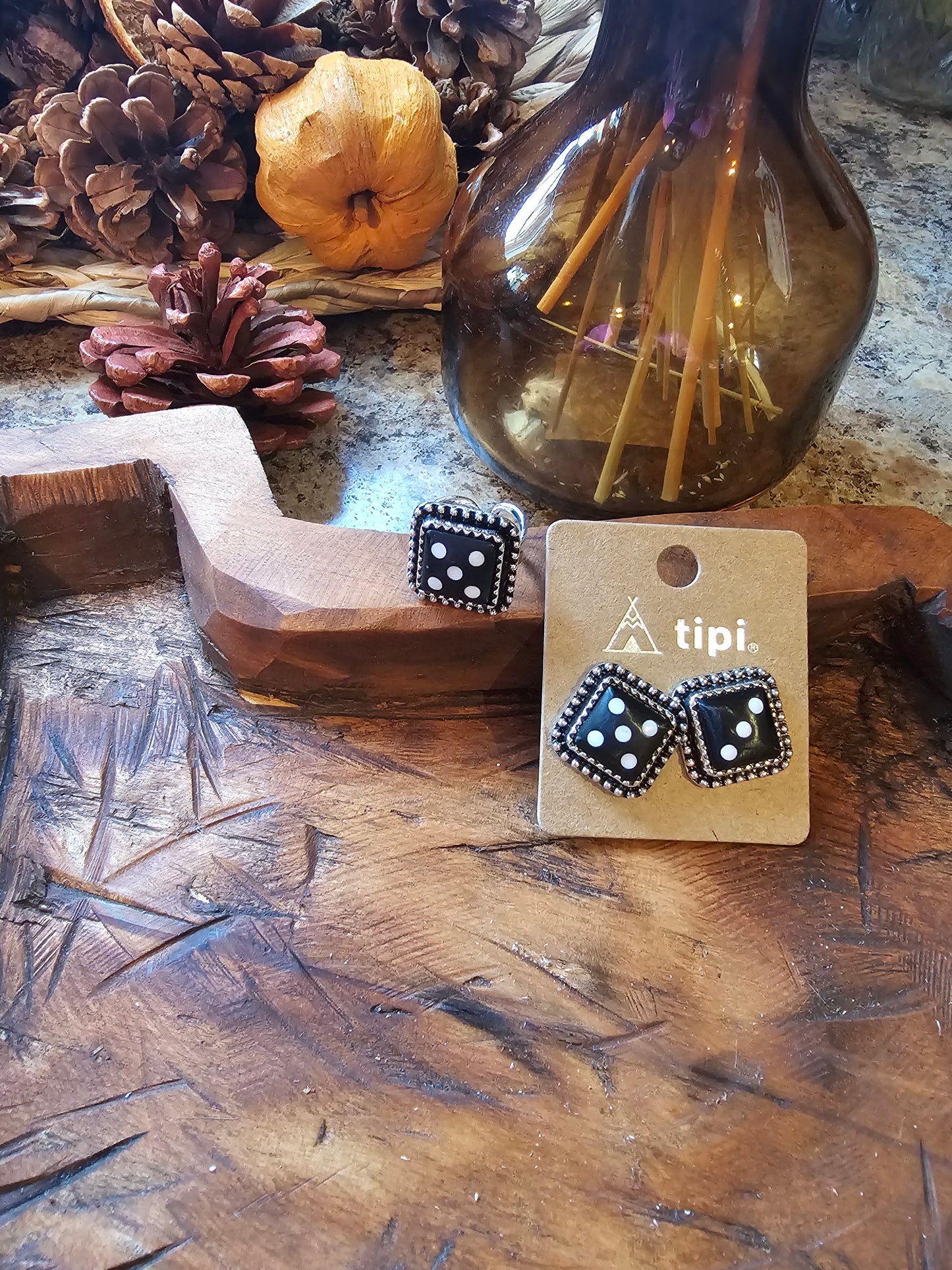 Dice Post Earrings Black