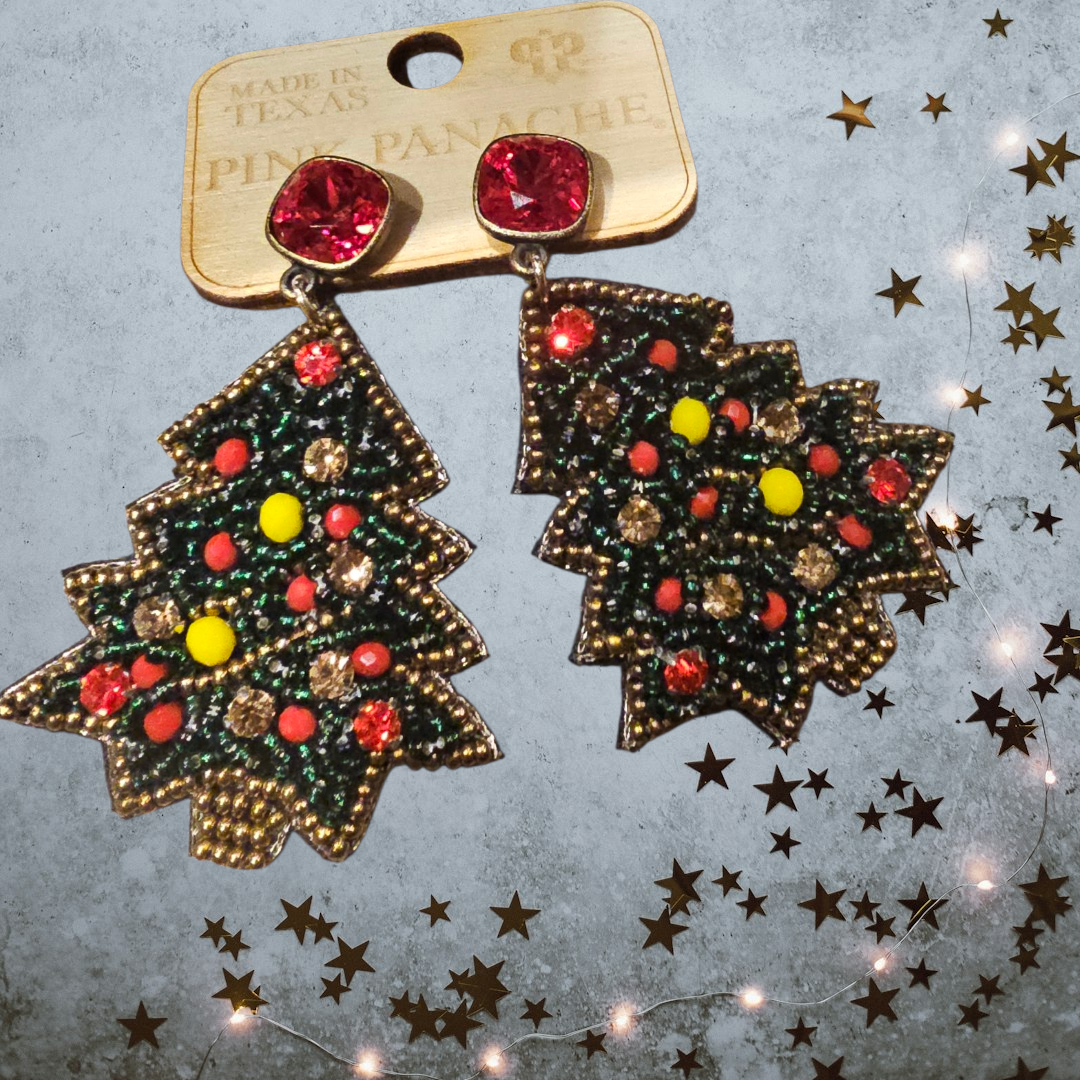 Beaded Christmas Tree Earrings