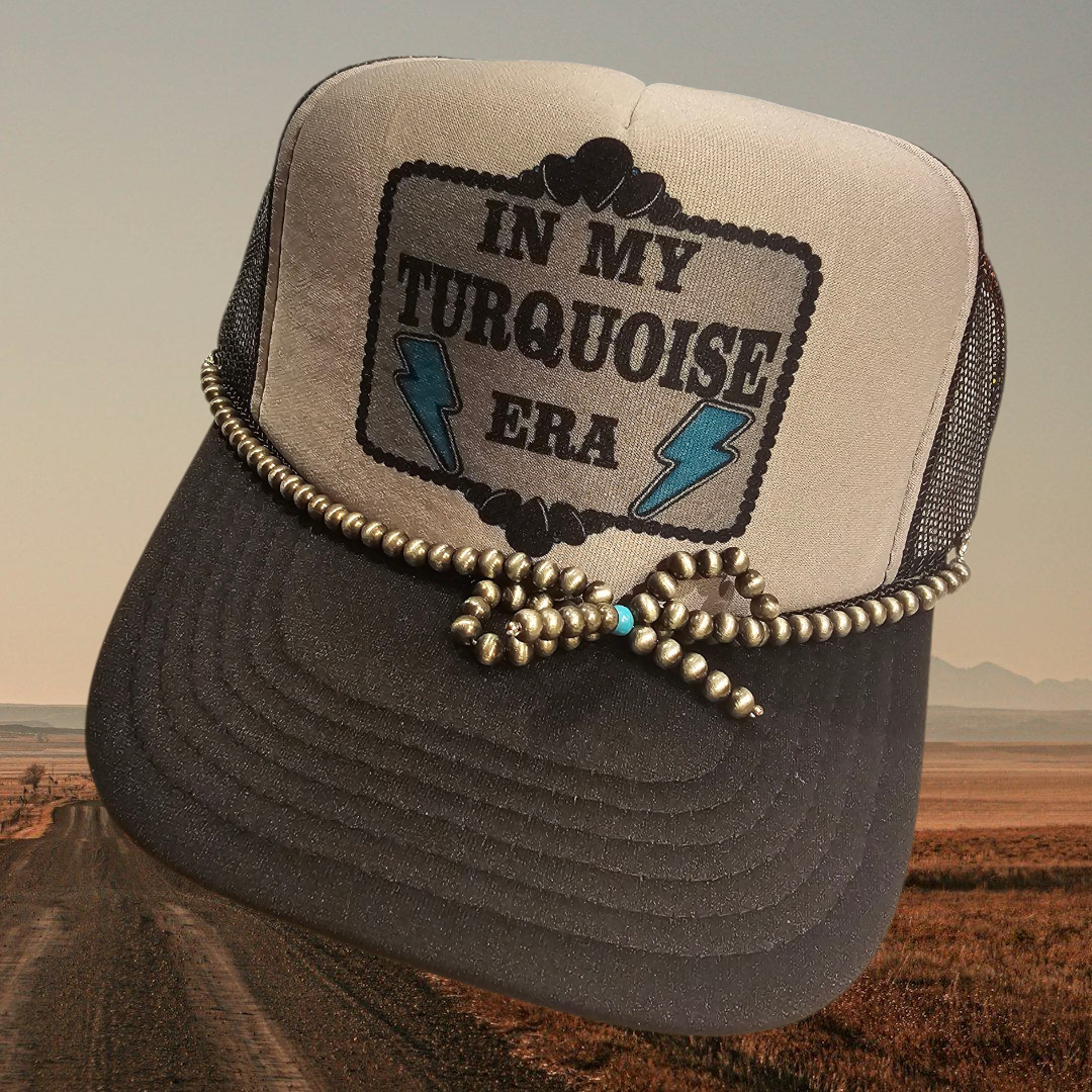 In My Turquoise Era Western Foam Front Trucker Hat with Beaded Bow