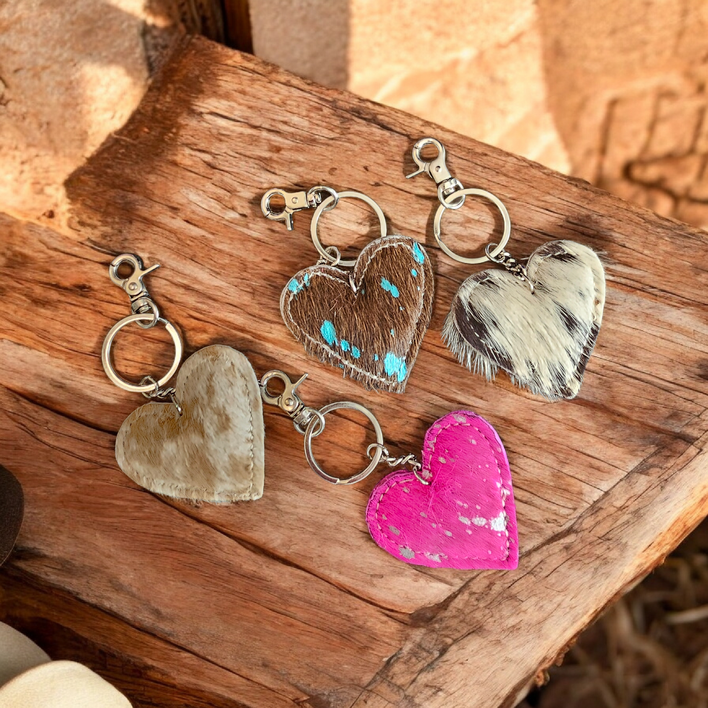 Western Heart Cowhide Hairon Keychain