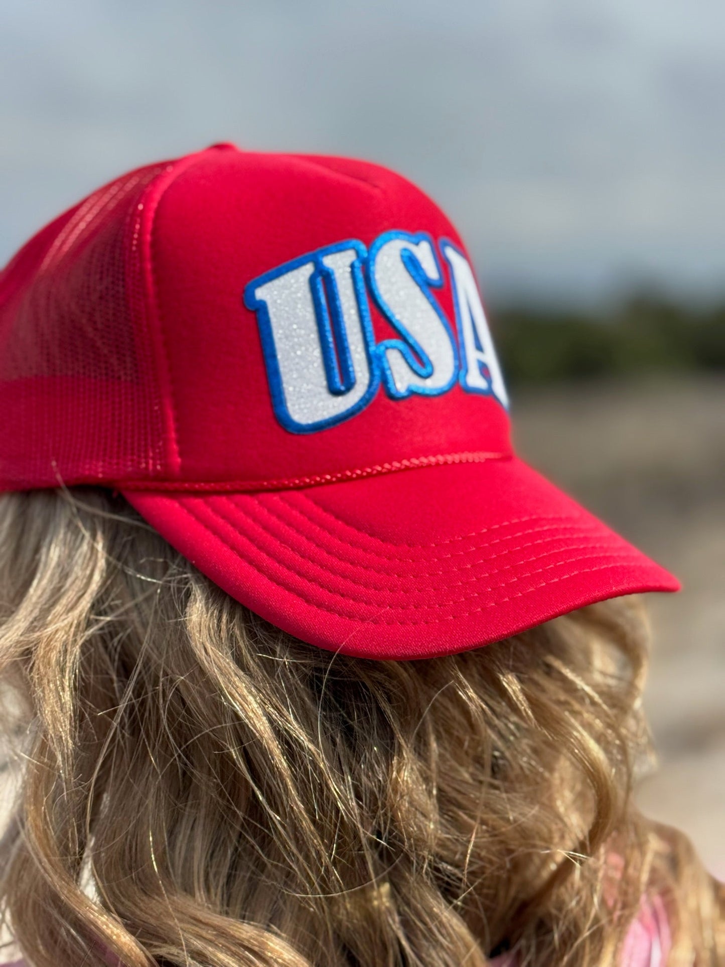 USA in Glitter & Puff Foam Trucker Cap