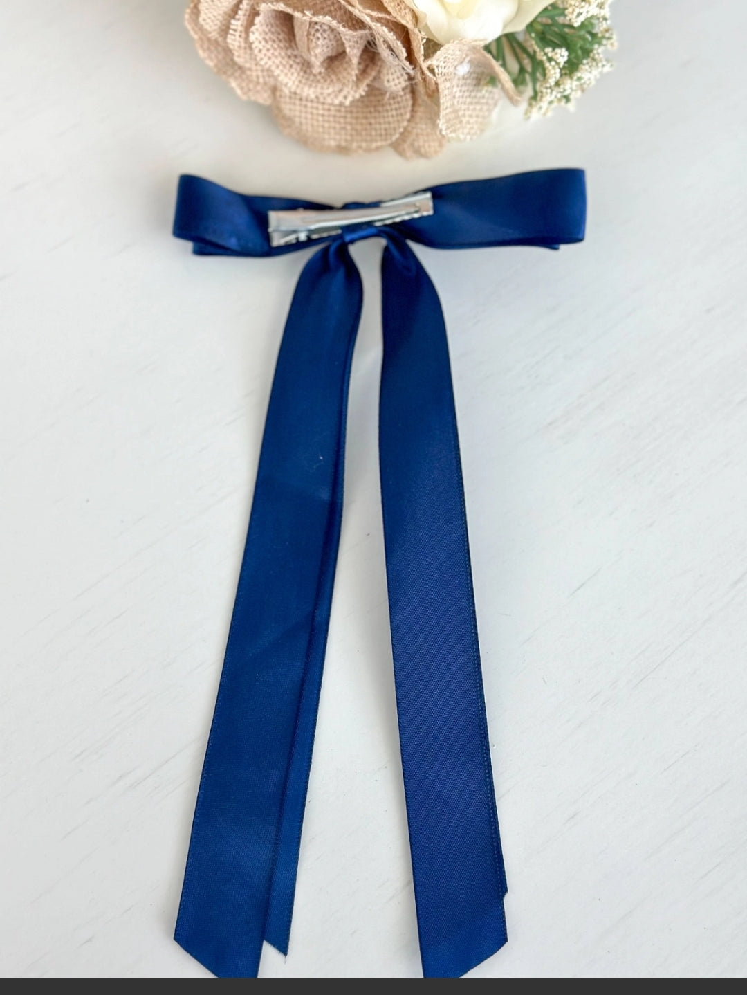 Classic Satin Bow with Clip "Navy