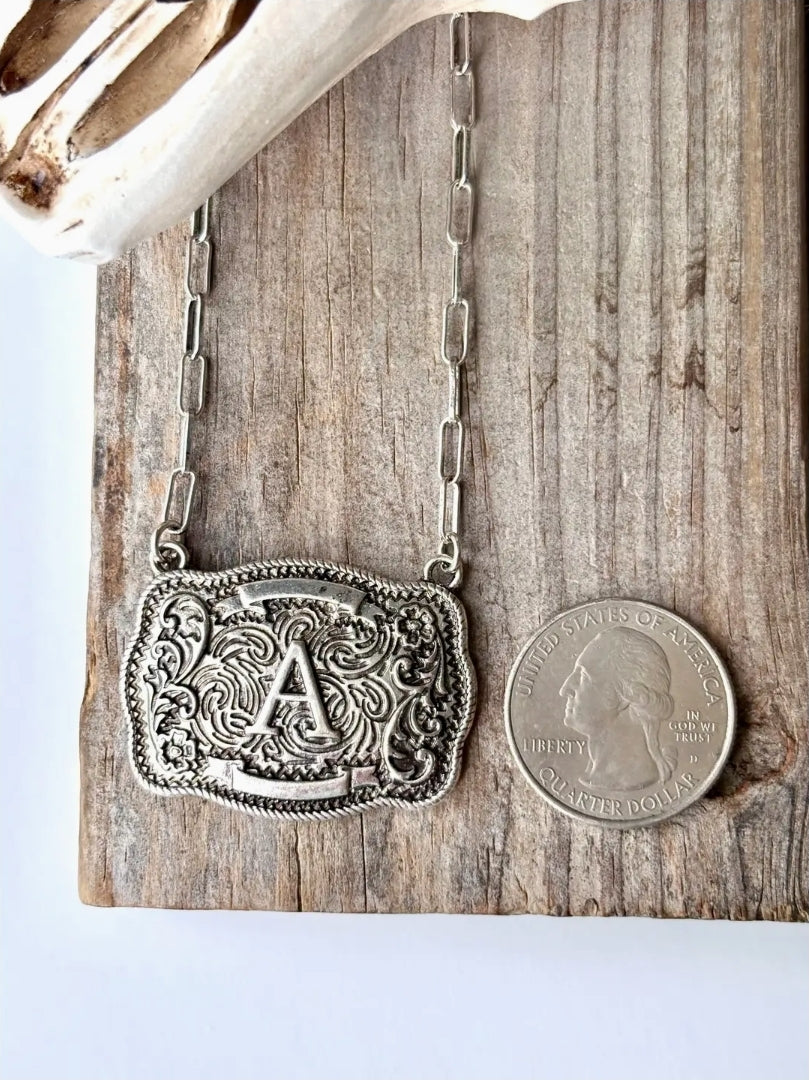 Western Initial Buckle Pendant Necklace