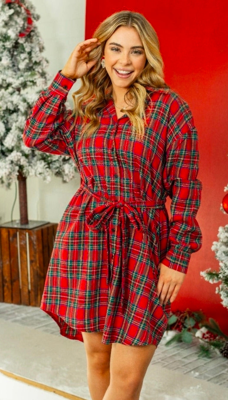 Flannel Dress, Red