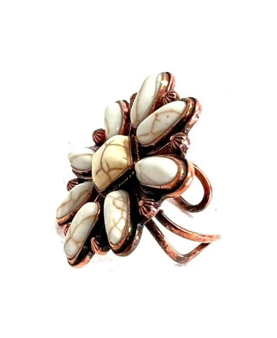 Western Cuff Ring White Stones