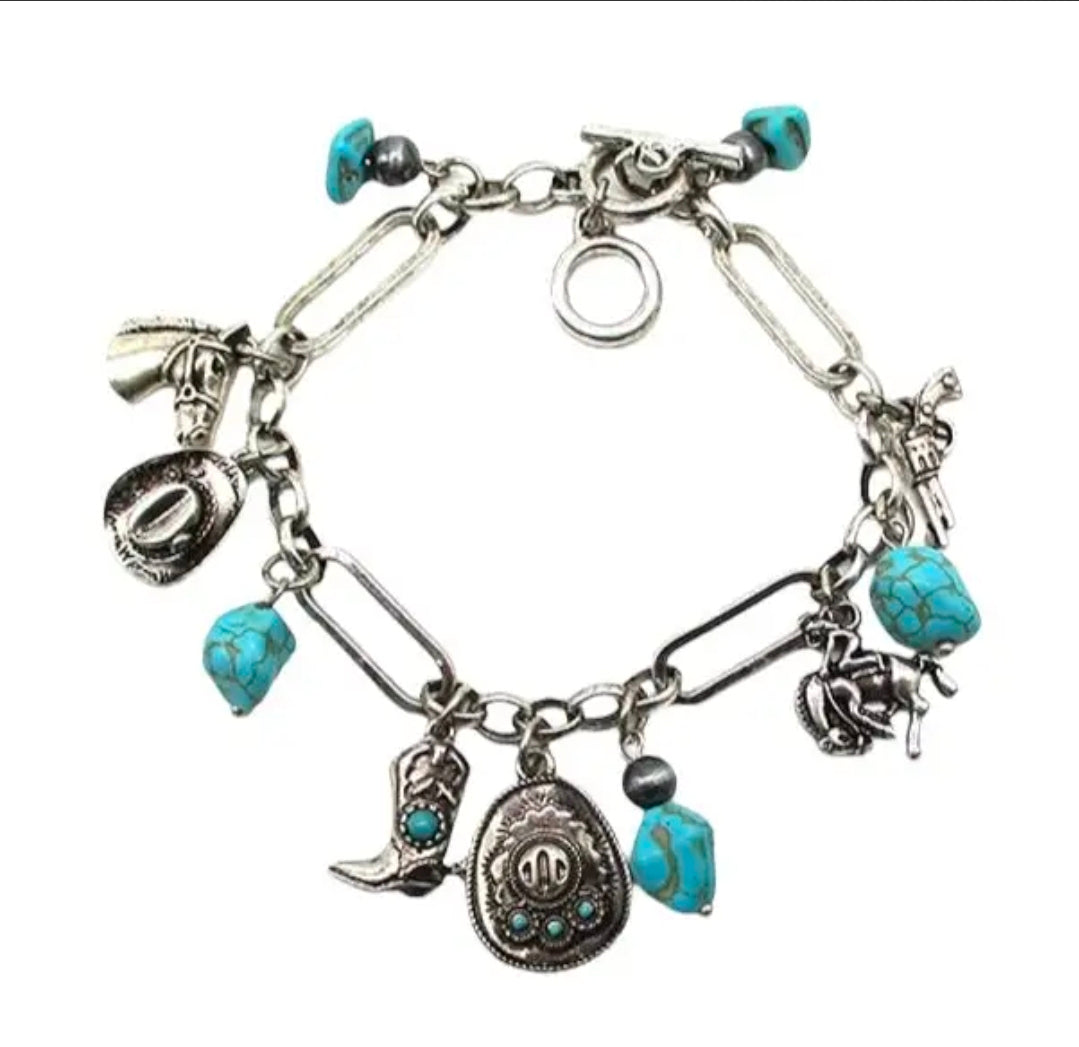 Western Cowboy Hat Turquoise Charm Bracelet