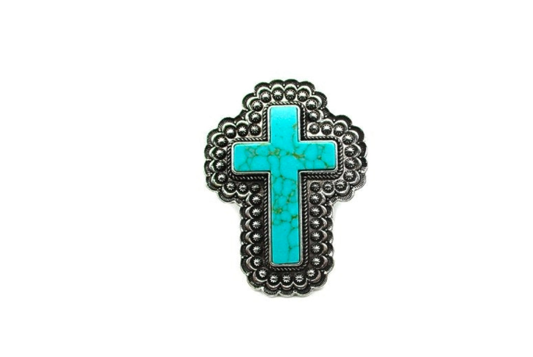 Western Large Turquoise Cross Cuff Ring
