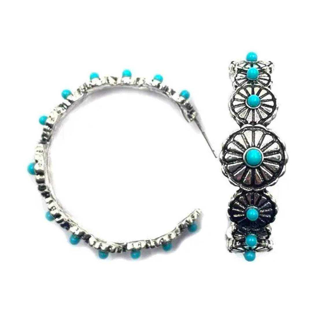 Western Turquoise Concho Hoop Earring