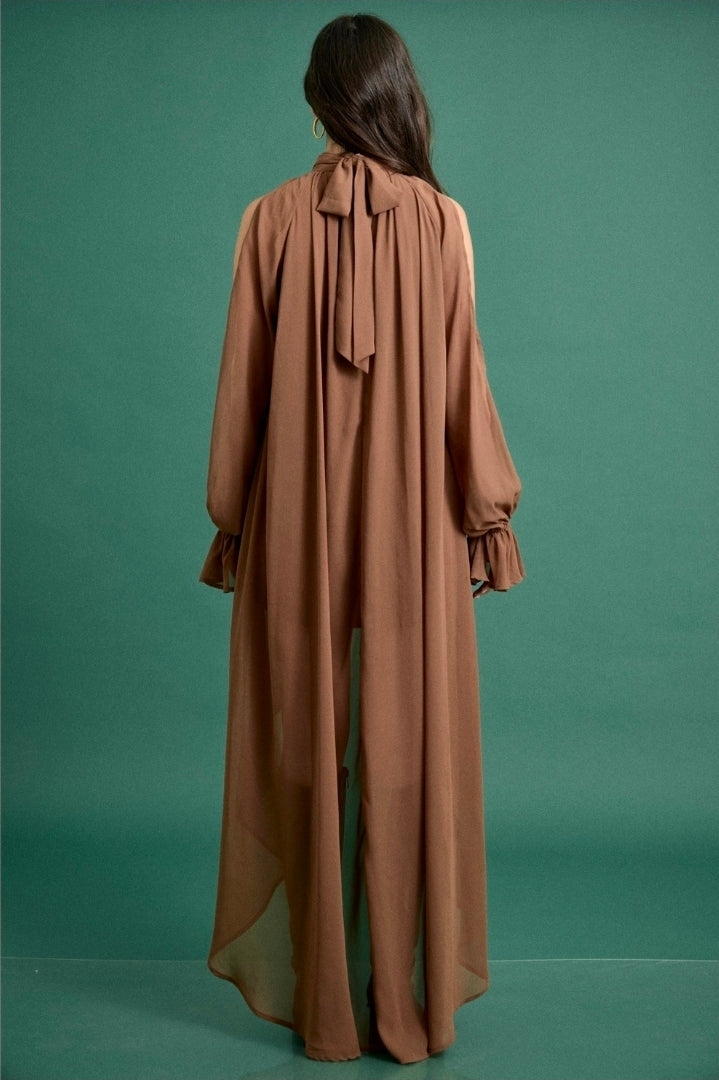 High-Low Halter Mock Neck Maxi Dress