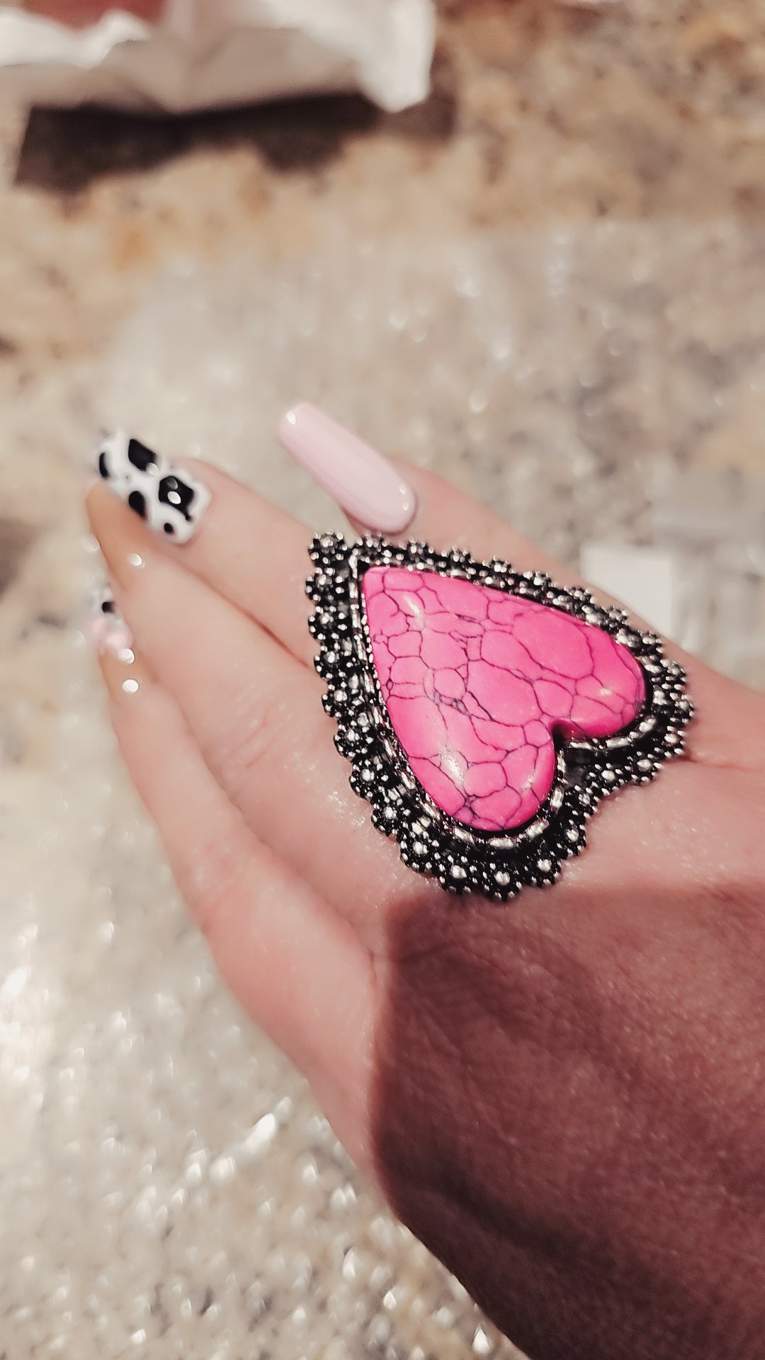 Western Statement Adjustable Heart Ring Pink
