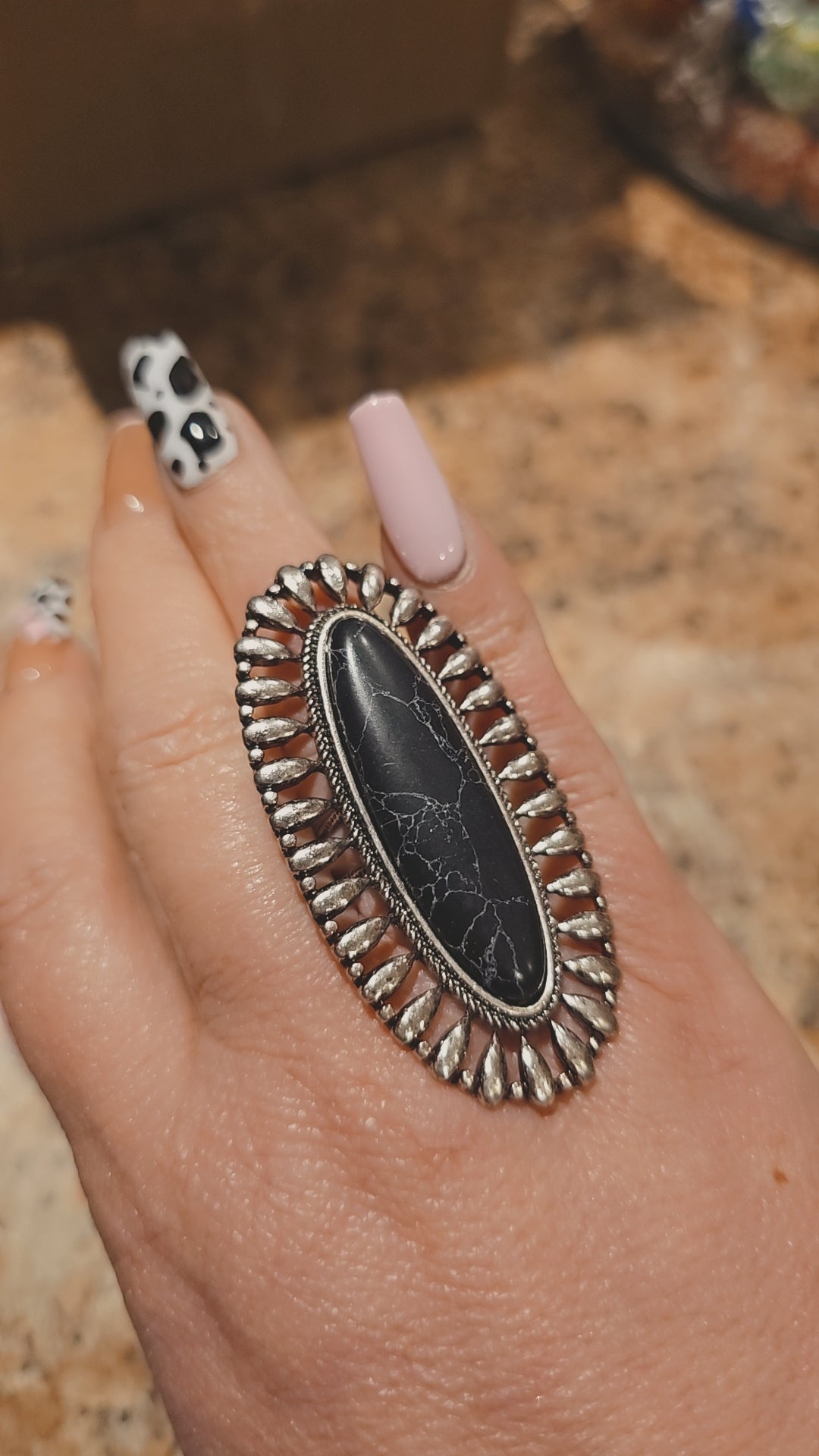 Western Oversized Oval Stone Ring