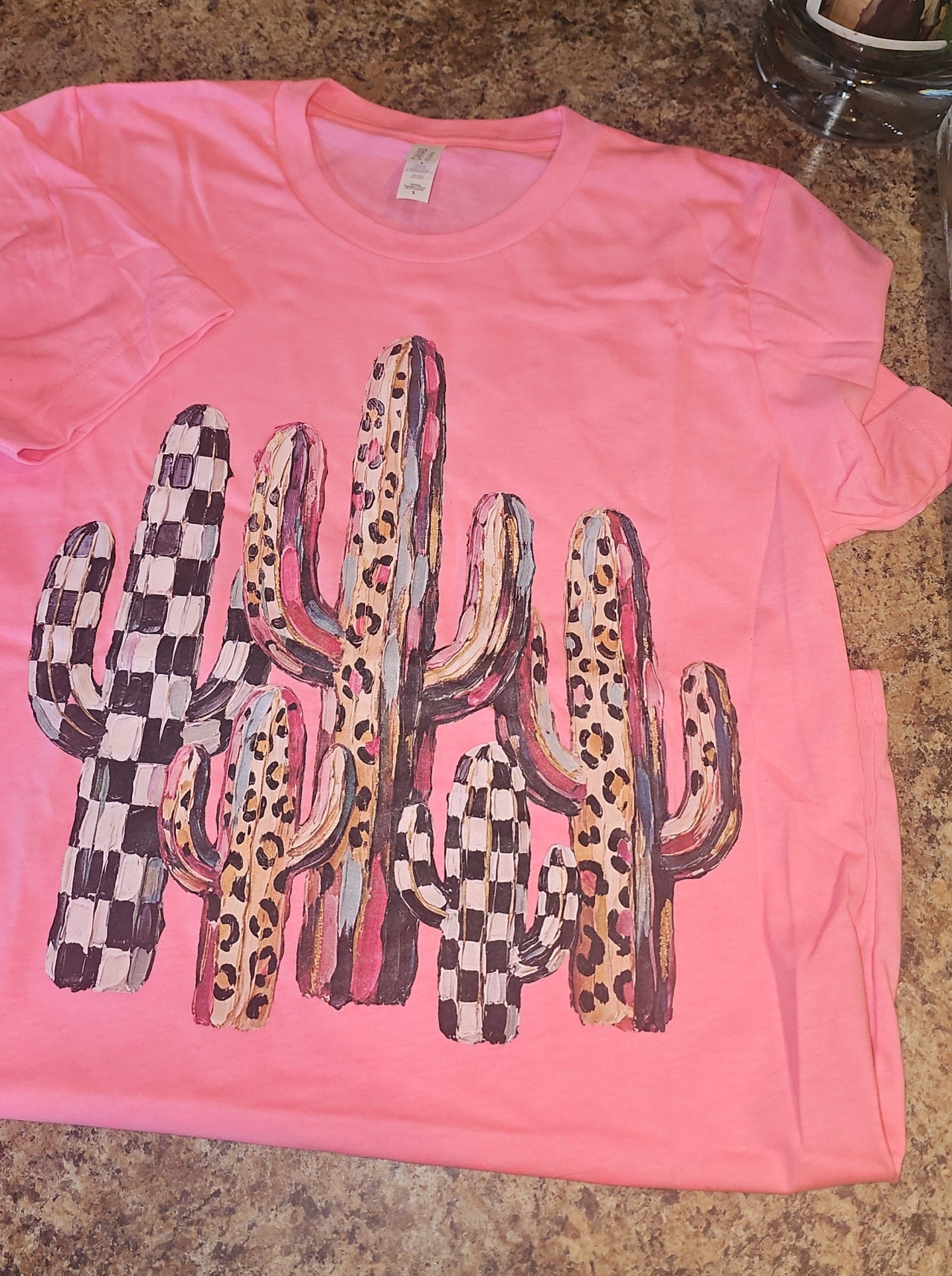 Checkered Leopard Cactus-Graphic Tee