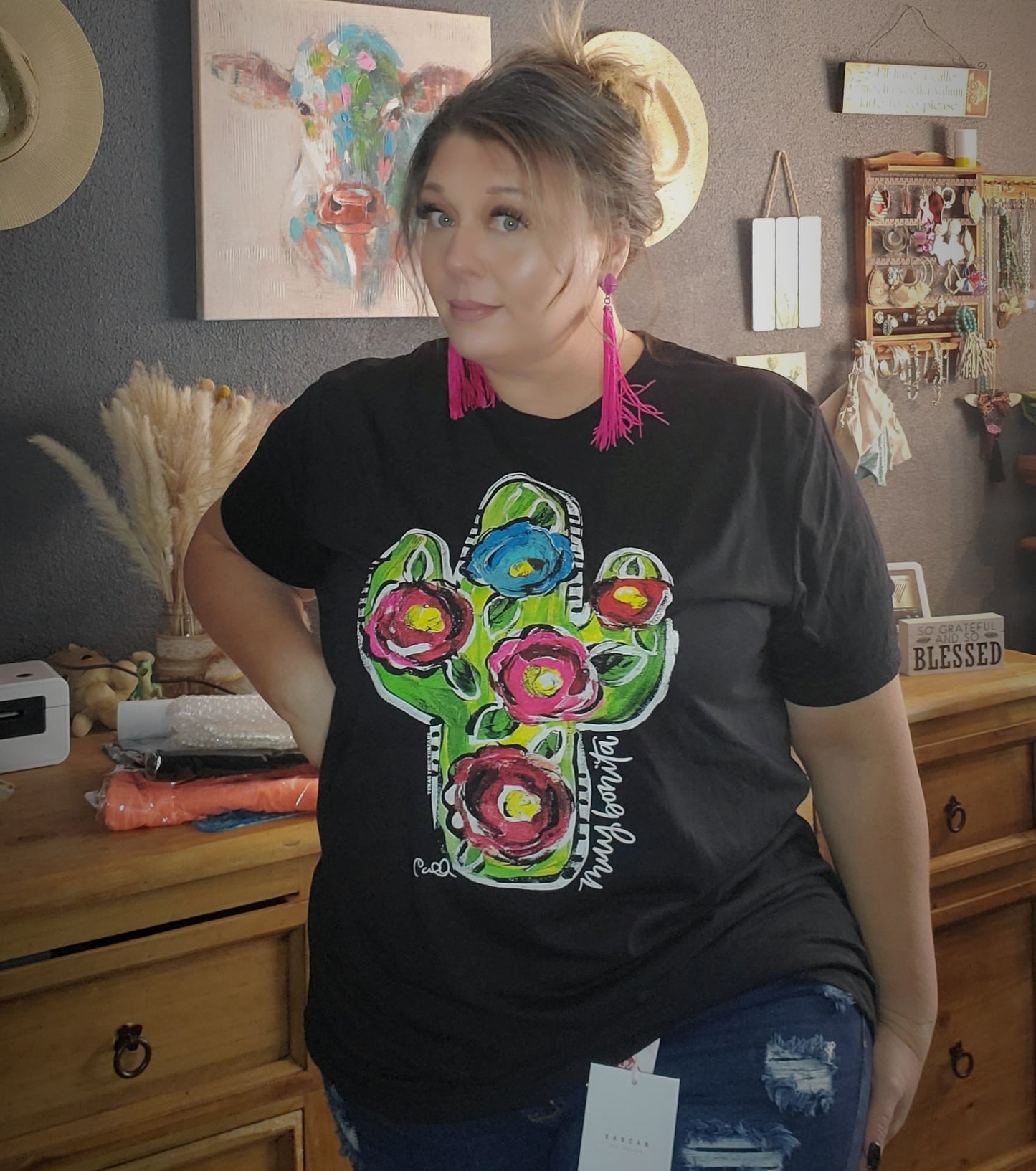 Callie Anne Stetler Muy Bonita Cactus Tee sz Large