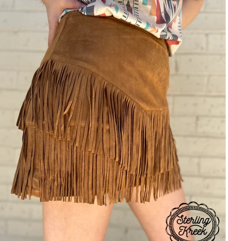 FORT WORTH FRINGE SKIRT BROWN