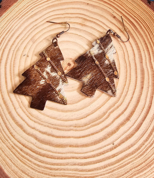 Mooory Christmas Christmas tree cowhide earring