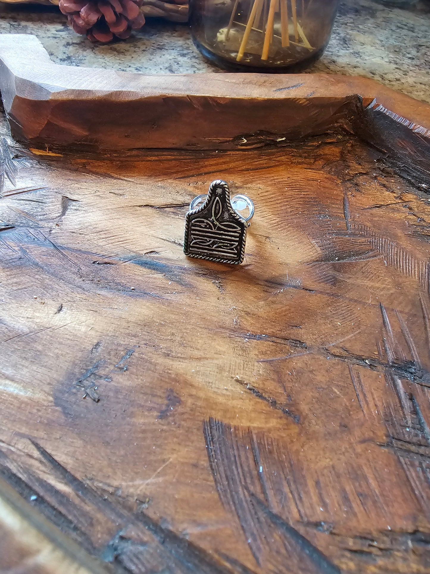 Western Boot Stitch Cattle Tag Cuff Ring