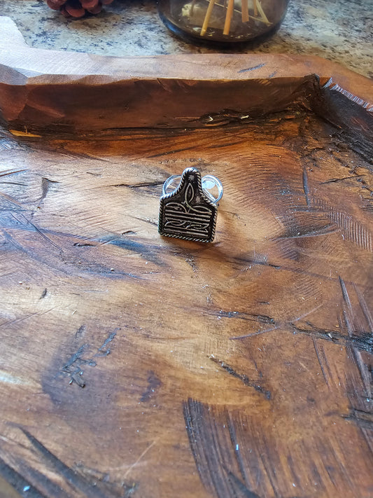 Western Boot Stitch Cattle Tag Cuff Ring