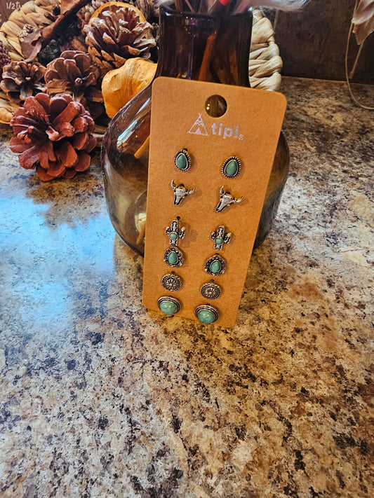 Western 6 Pair Dainty Post Earring Set