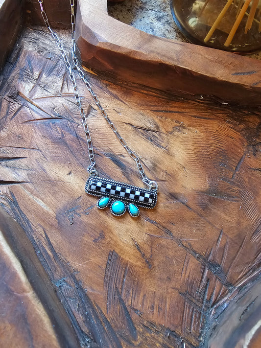 Western Checkered Bar Turquoise Necklace