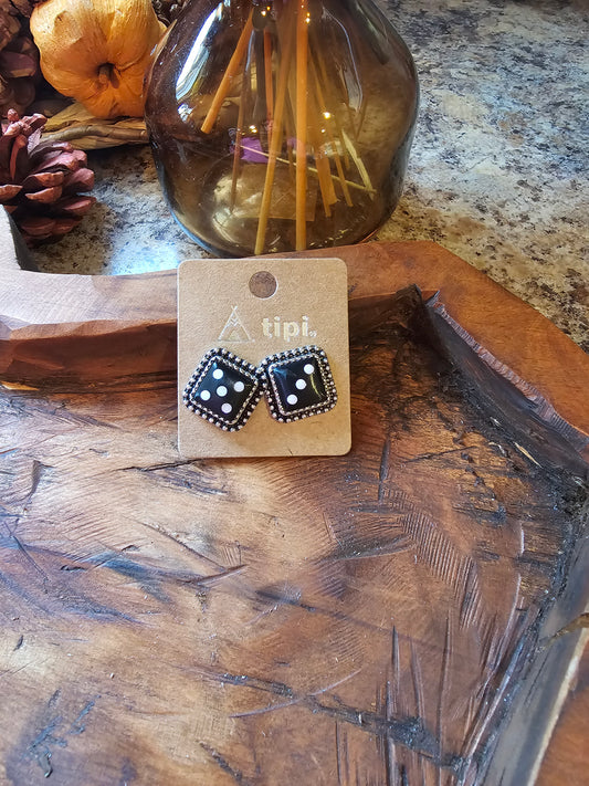 Dice Post Earrings Black