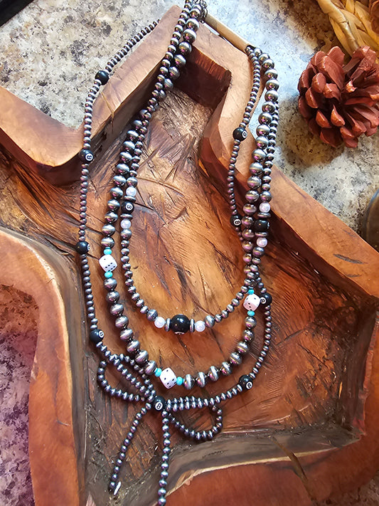 Western 3Layered Navajo Pearl Multi Theme Necklace