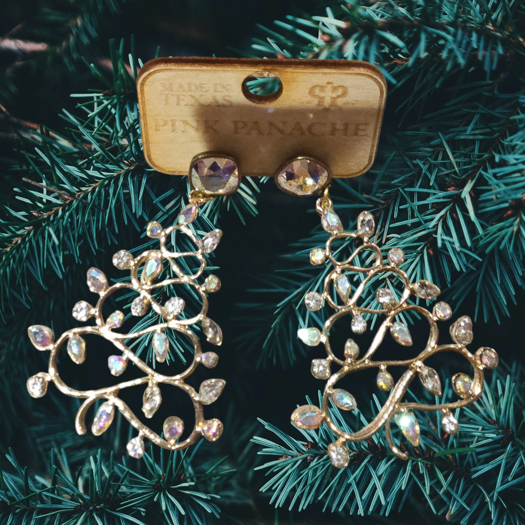 Rhinestone Whimsical Christmas Tree Earring, Austrian Crystal