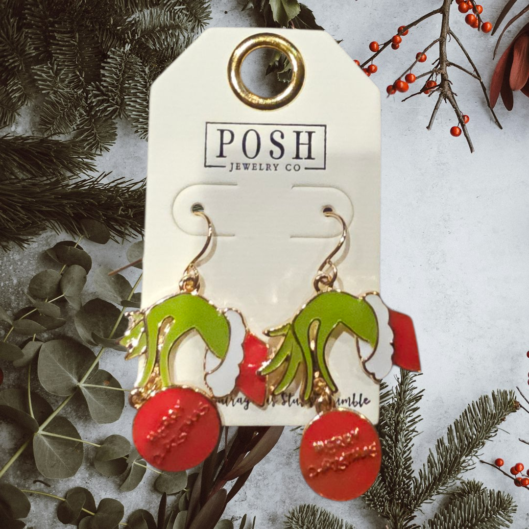 Christmas Green Guy Hand Earrings