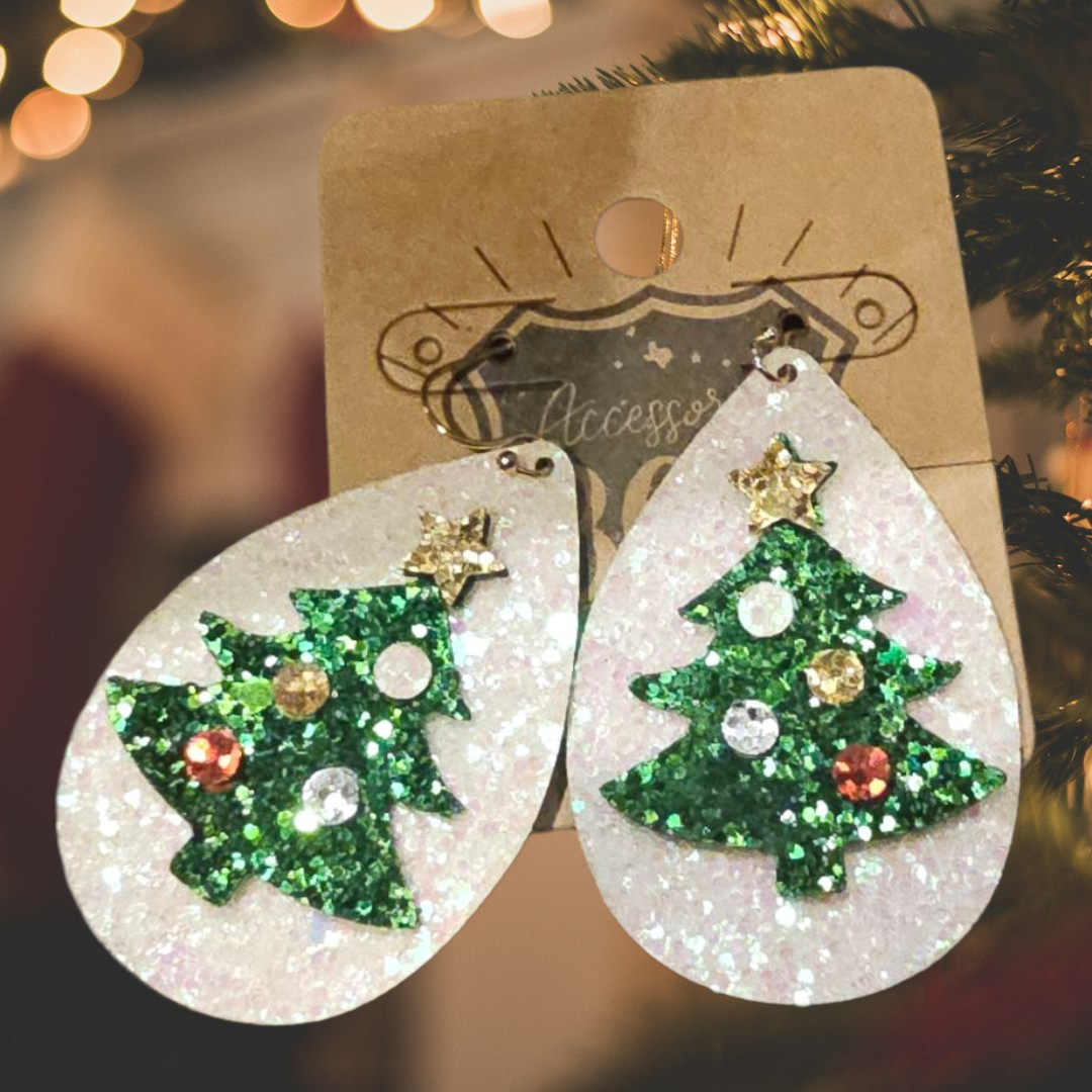 Christmas Sequin Teardrop Earring White
