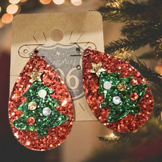 Christmas Sequin Teardrop Earring Red