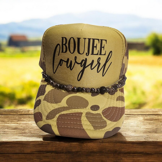 Boujee Cowgirl Western Foam Trucker Hat with Bling Hat Chain