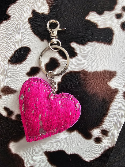 Western Heart Cowhide Hairon Keychain