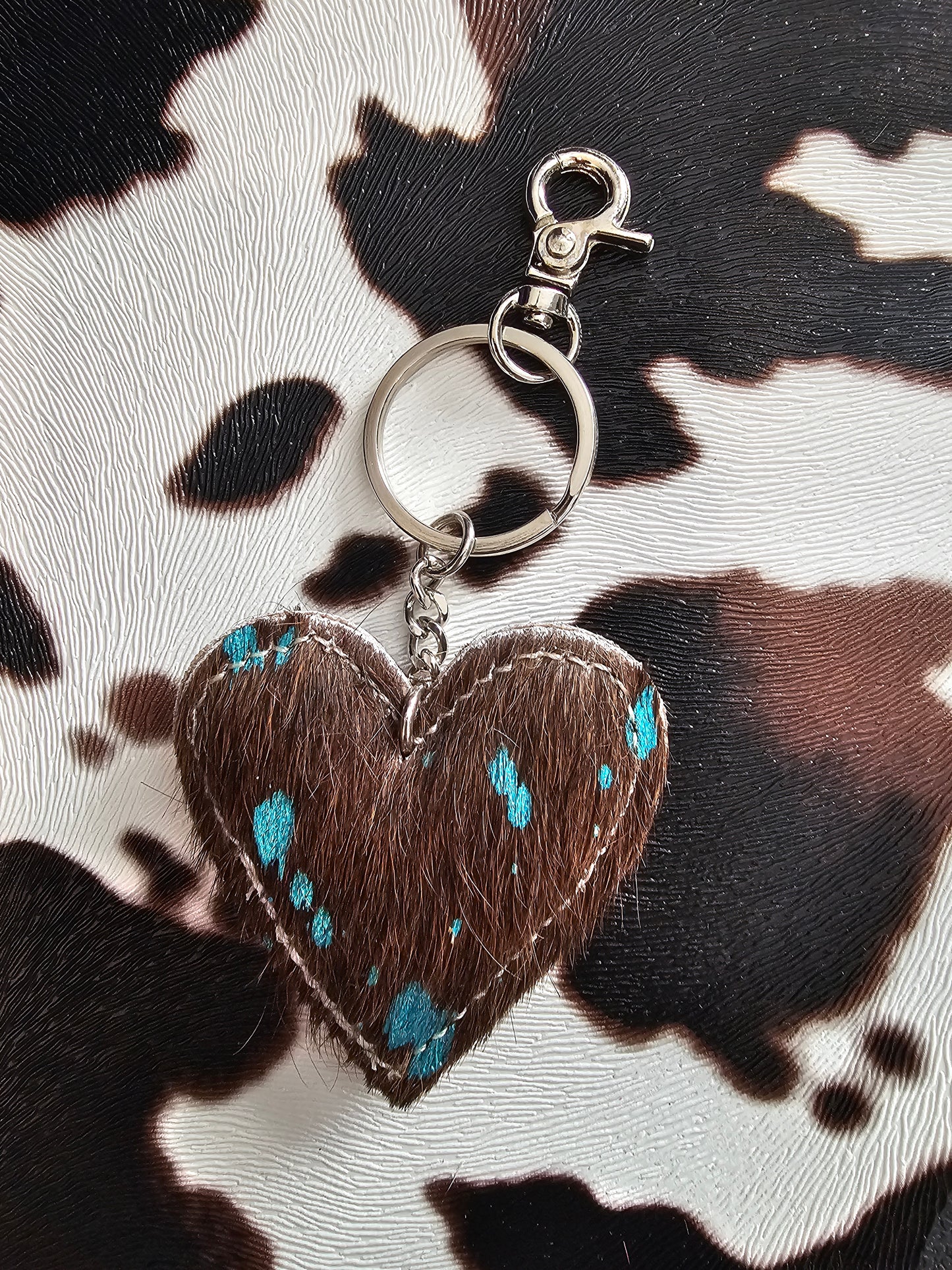 Western Heart Cowhide Hairon Keychain