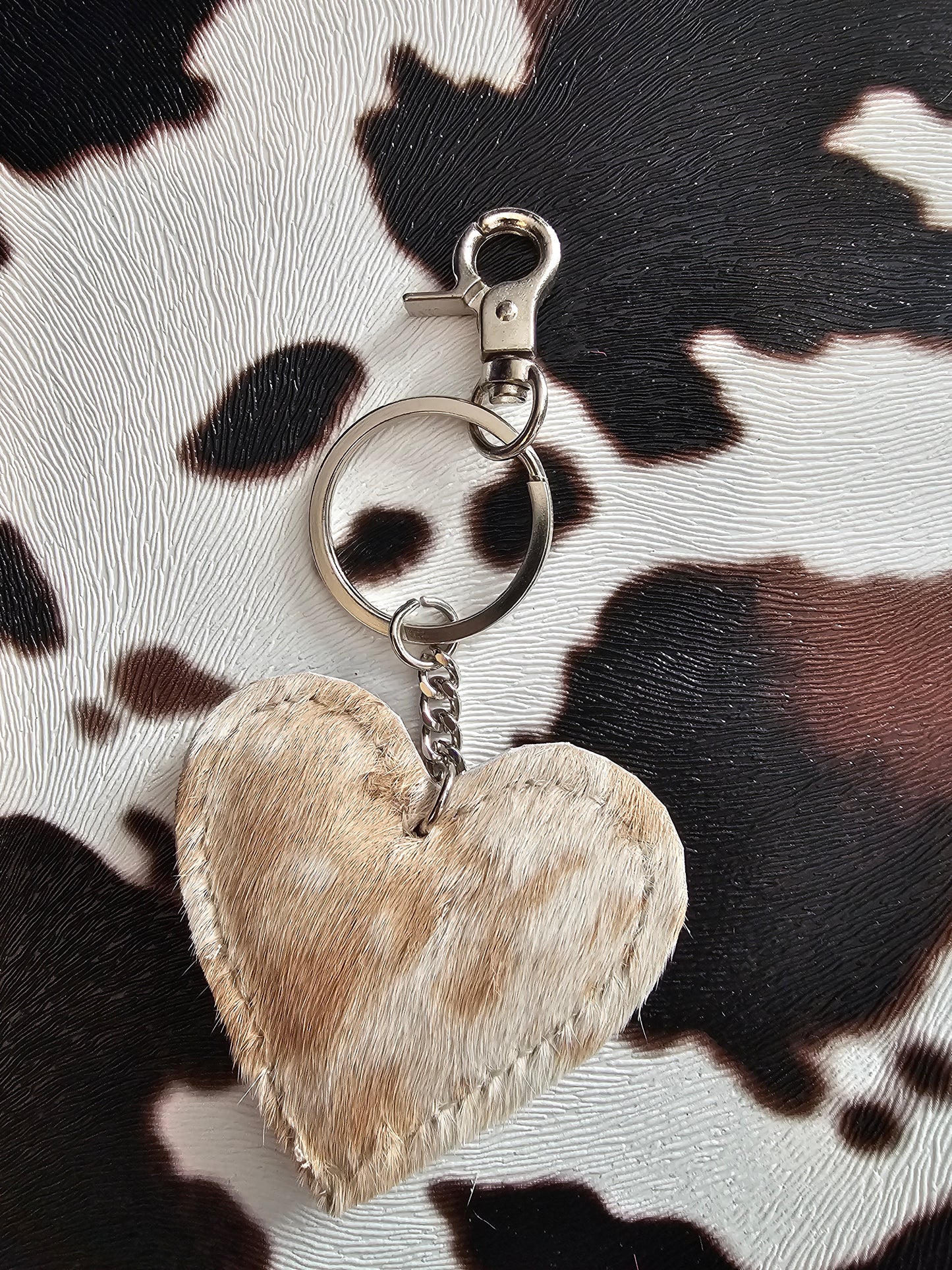 Western Heart Cowhide Hairon Keychain