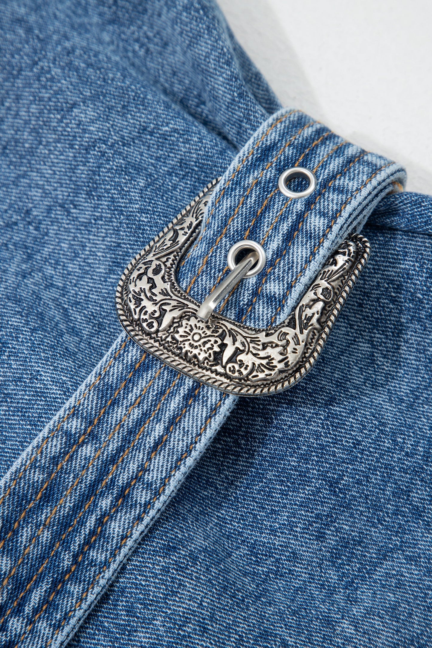 Western Denim Belted Button Down Sleeveless Dress