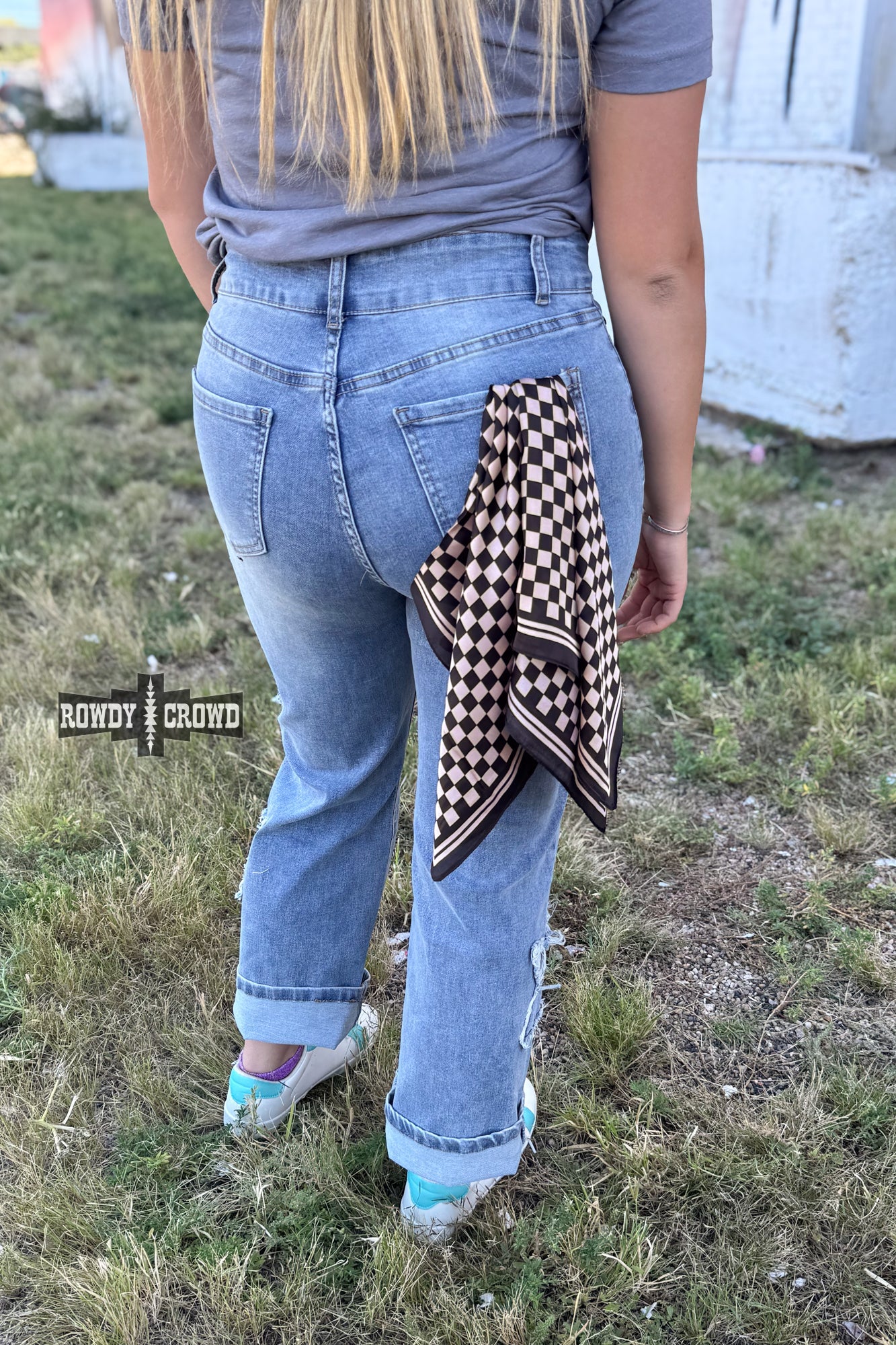 SMALL Tan Checkered Out Wild Rag/ Scarf