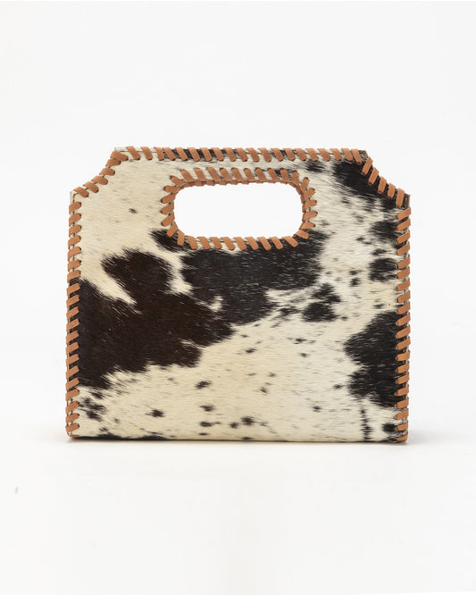 Alma Medium Hand Bag In Black & White Cowhide