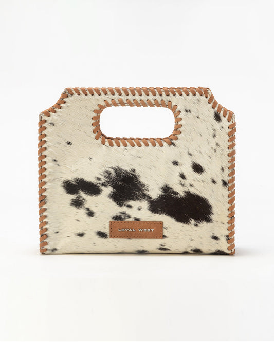 Alma Medium Hand Bag In Black & White Cowhide