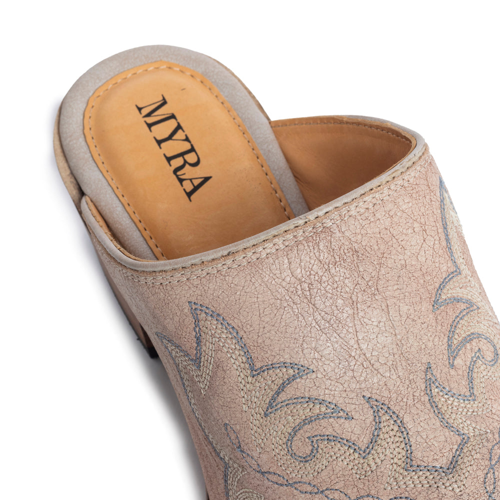 Myra El Paso Ivory Embroidered Mules for Women â€“ Pointed Toe, Low Block Heel Western Leather Shoes