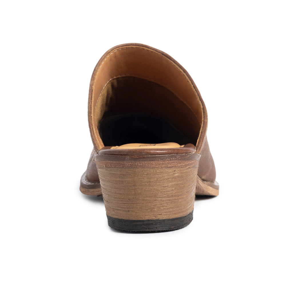 Myra Ximena Ranch Brown Embroidered Mules for Women â€“ Pointed Toe, Low Block Heel Western Leather Shoes