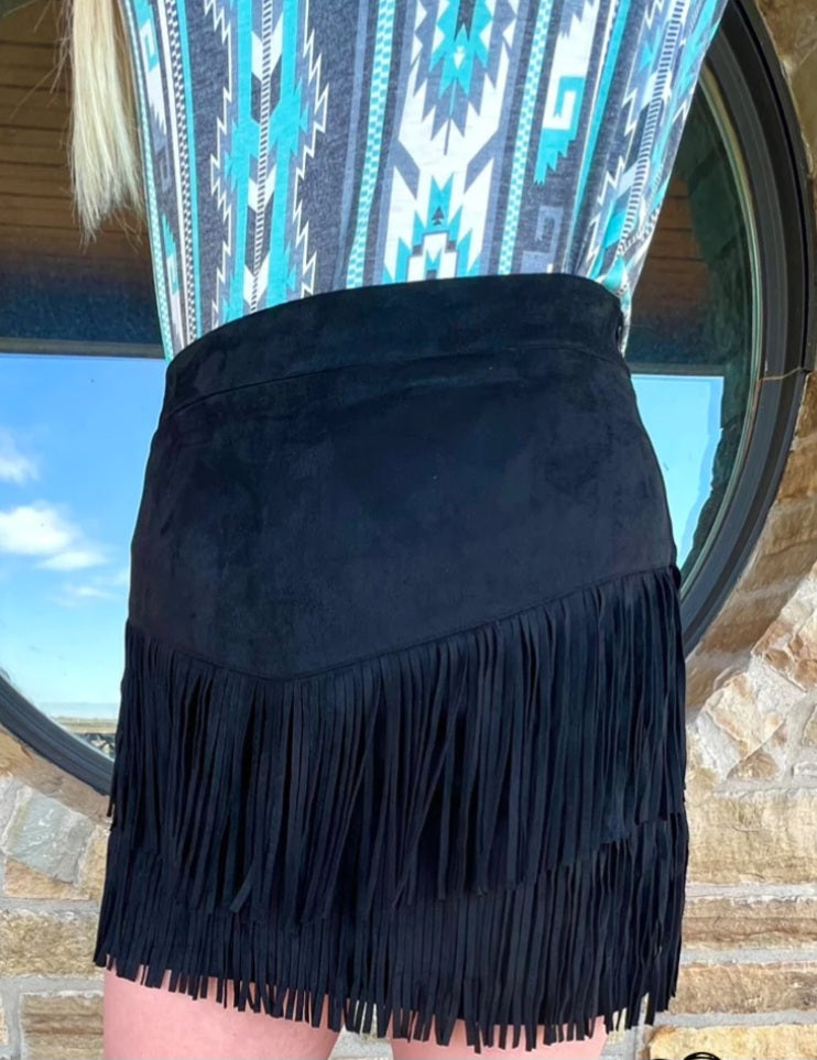 FORT WORTH FRINGE SKIRT BLACK