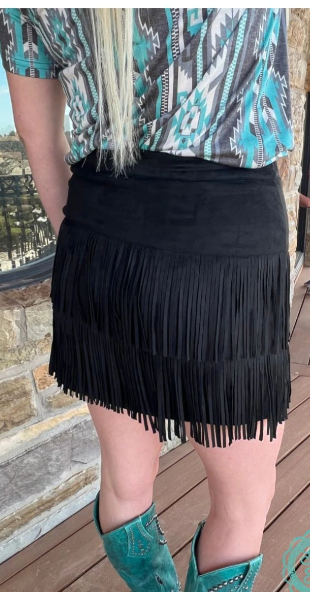 FORT WORTH FRINGE SKIRT BLACK