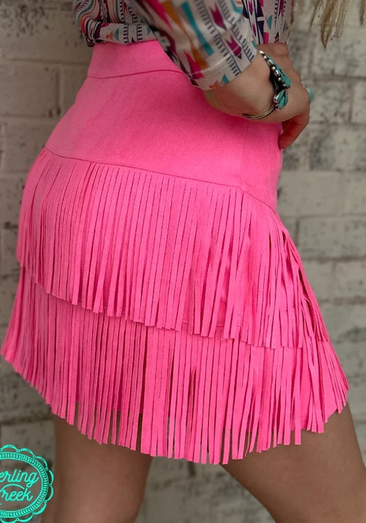 FORT WORTH FRINGE SKIRT PINK