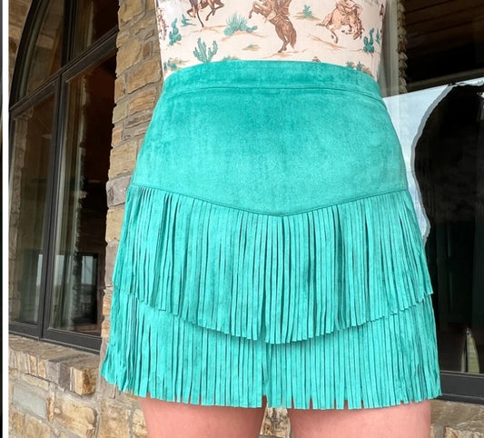 FORT WORTH FRINGE SKIRT TURQUOISE