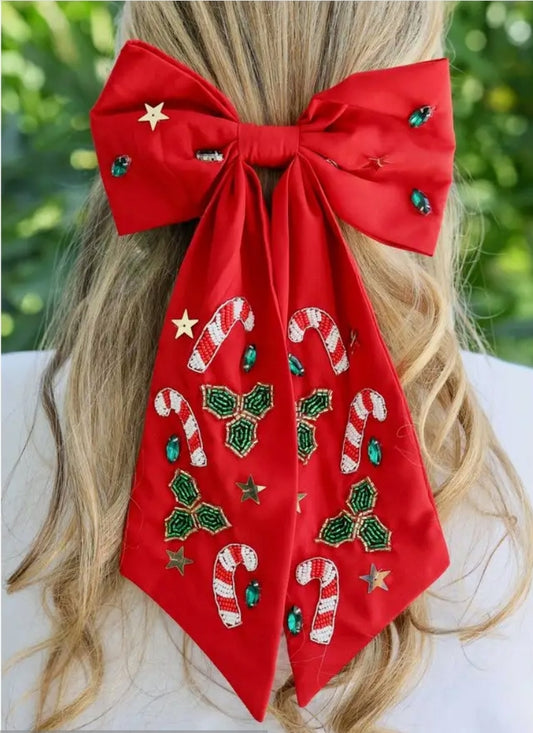 Candy Cane Hair Bow Red