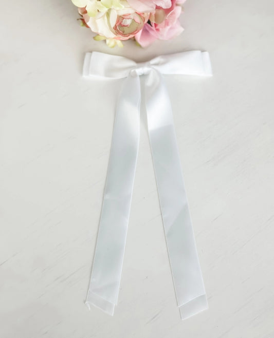 Classic Satin Bow with Clip "White