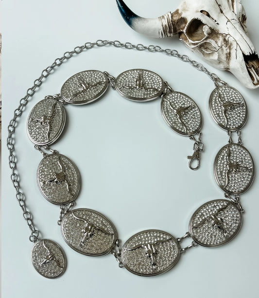 Bling Longhorn Steer Statement Western Chain Belt