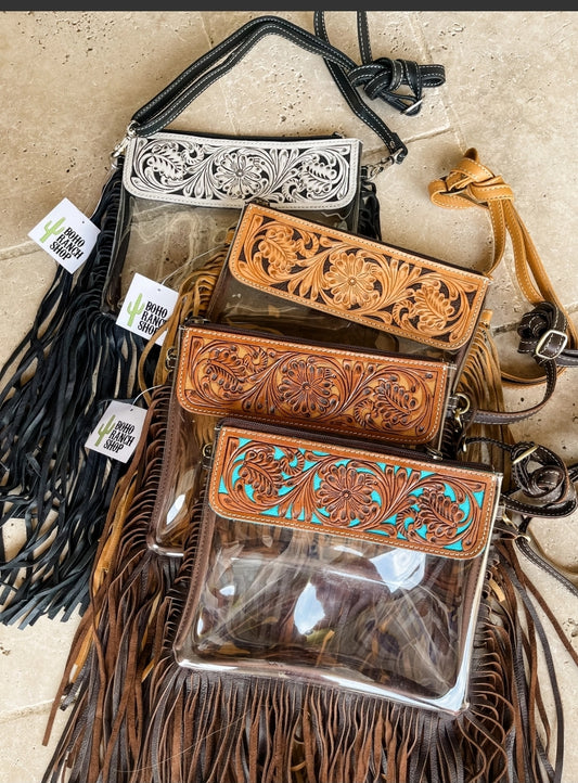 Hand Tooled Clear Purse Crossbody - Concert Game Day Stadium