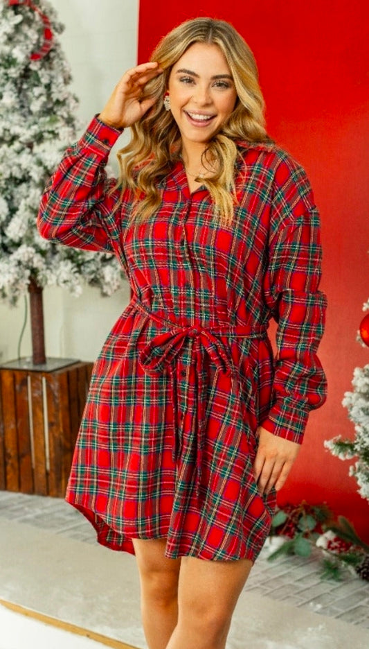 Flannel Dress, Red
