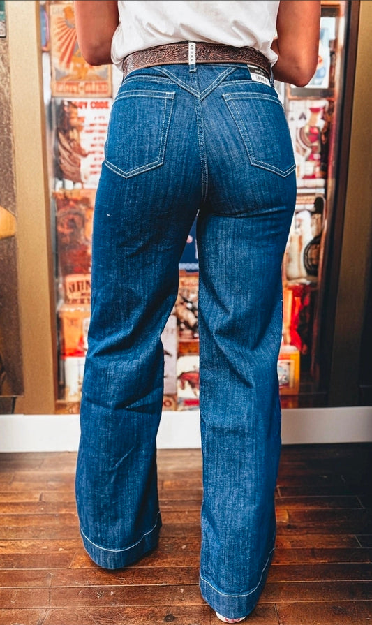 Denim Stitch High-Waist Cuff Jeans